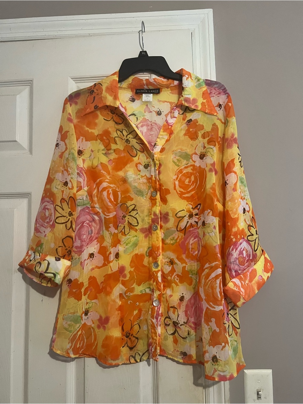 Gloria Lance Woman Multicolor Floral Button-Front Women's Top.